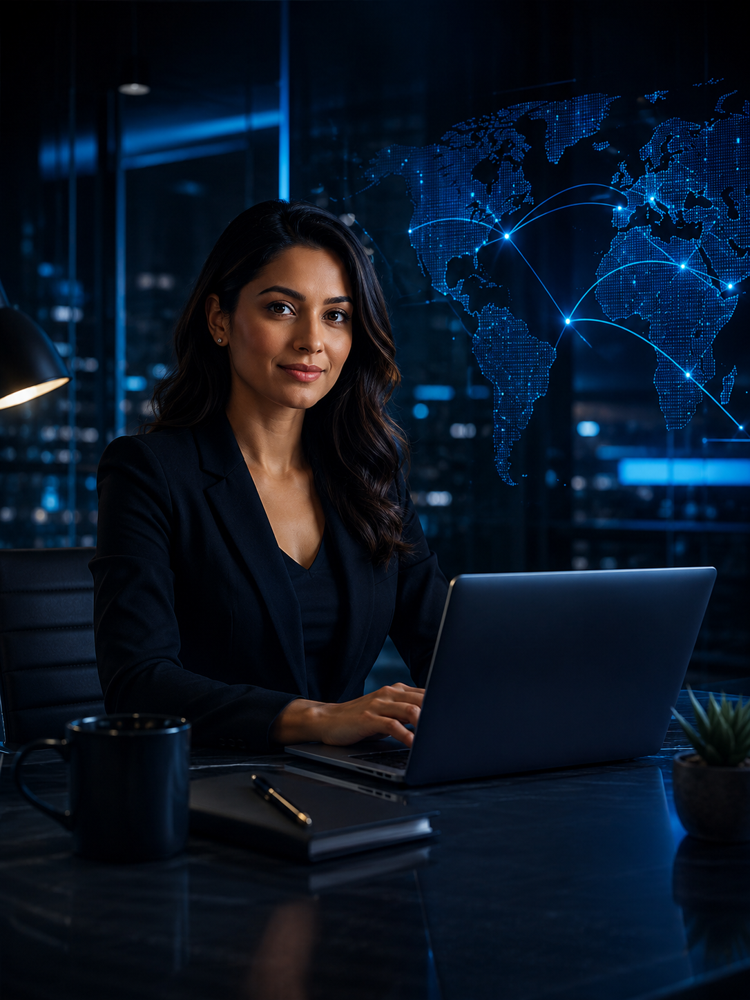 Modern tech office at night